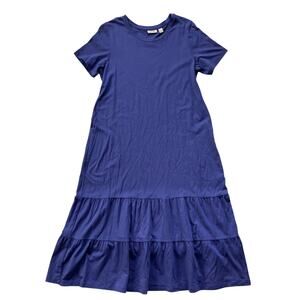 LOGO Lori Goldstein Stretch Knit Tiered Ruffle Hem Midi Dress Size M Purple